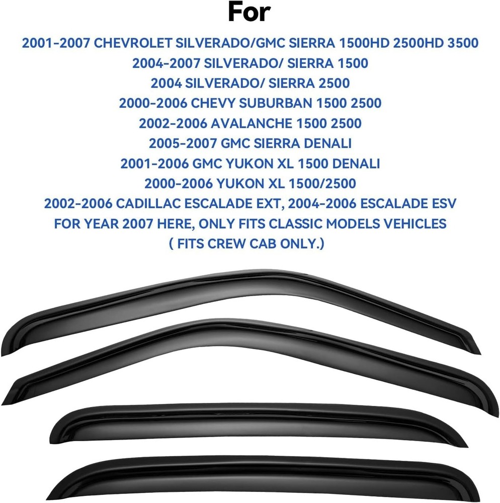 Window Visors Rain Guards for 2001-2007 Chevy Silverado/GMC Sierra, Window Vent