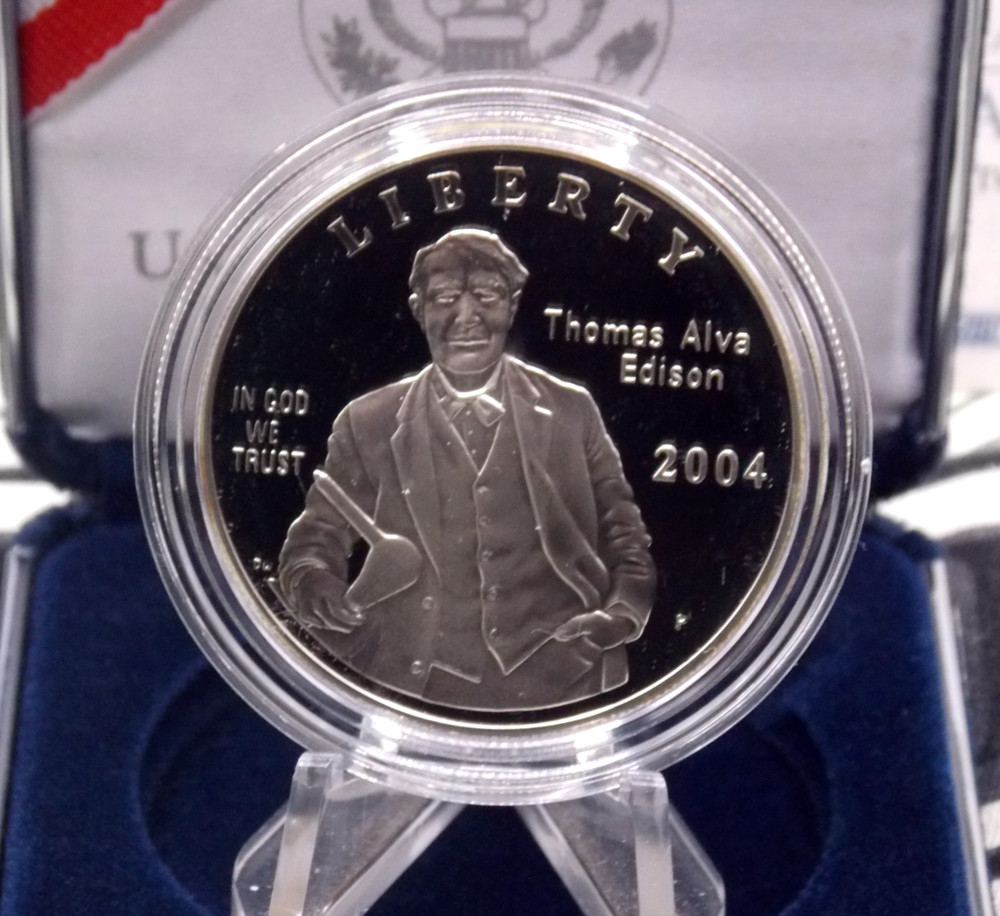 2004 "P" Commemorative PROOF Thomas Alva *EDISON* Silver Dollar $1 Box & COA