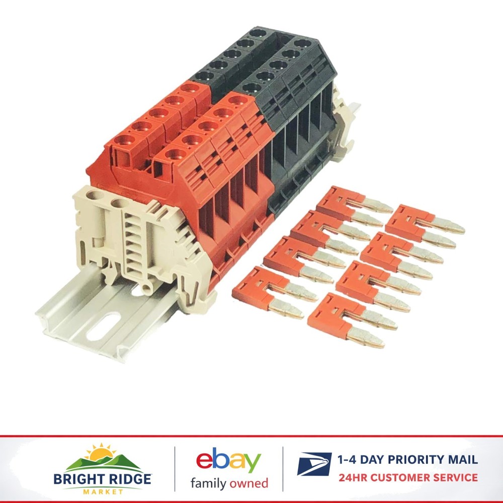 Red/Black DIN Rail Terminal Blocks for Power Distribution with 600 Volt Capacity