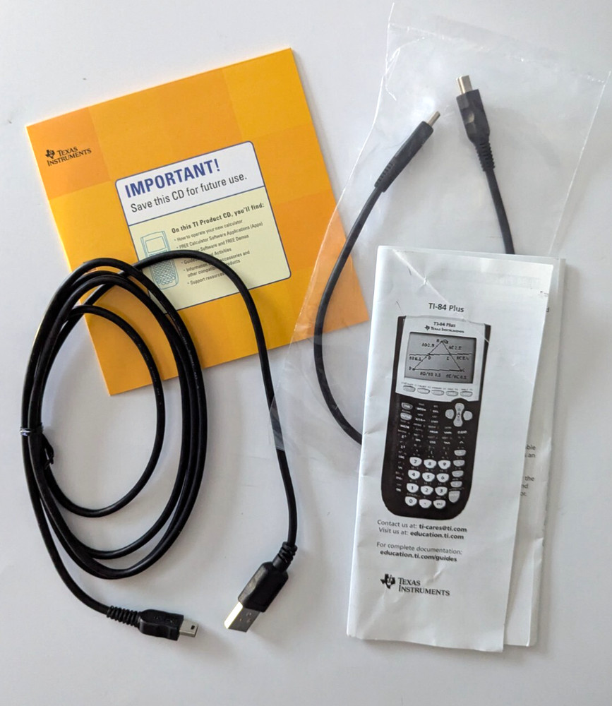 TI-84 Plus Graphing Calculator -Display Damaged - Tested - w/Cable, CD, Manual