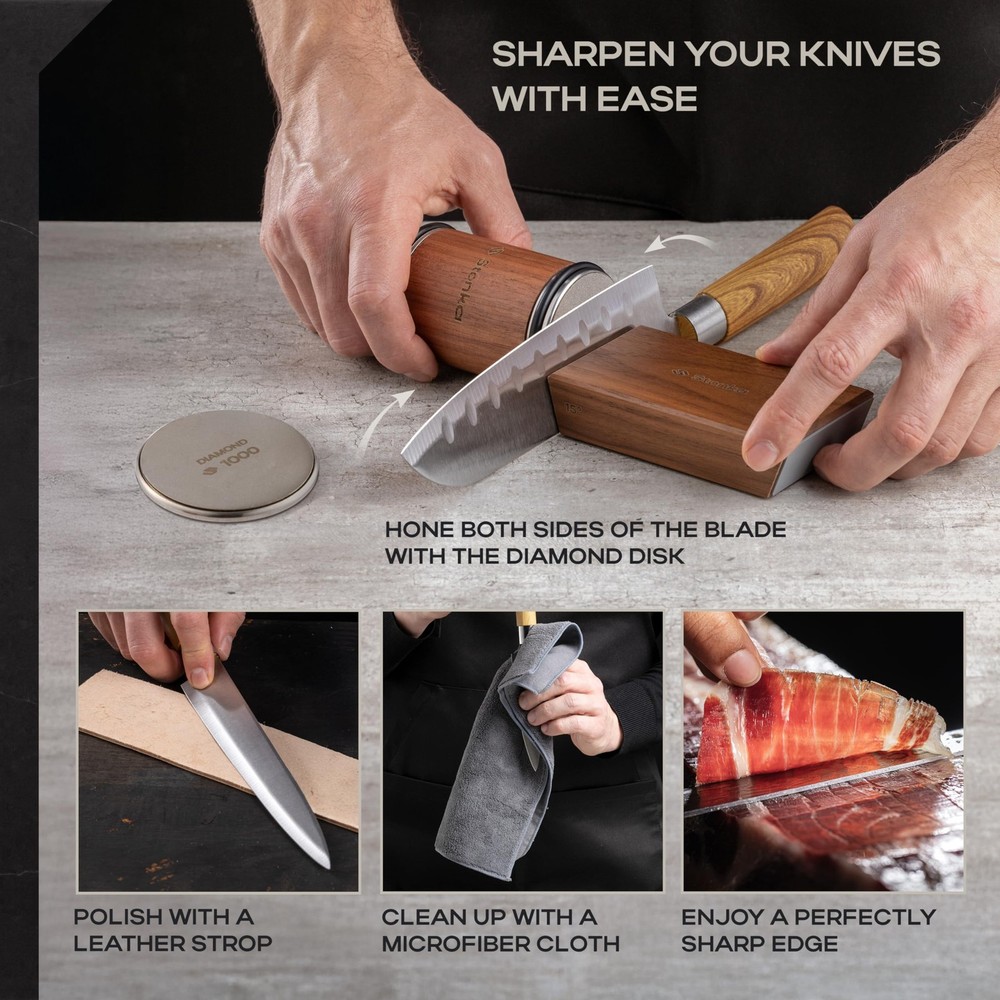 Roller Knife Sharpener Kit – Rolling Knife Sharpener with Diamond Wheels, Mag...