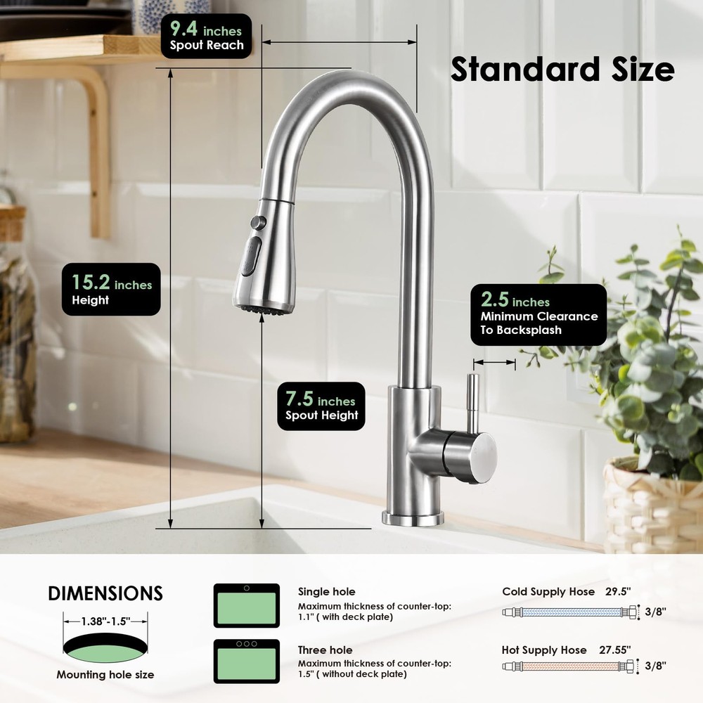 Kitchen Faucet with Pull Down Sprayer, High Arc Brushed Nickel Single Handle ...