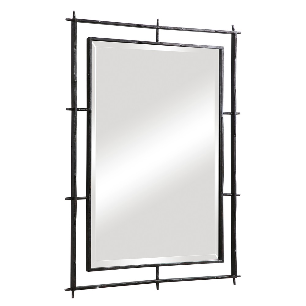 Industrial Style Iron Frame Wall Mirror 40in Open Minimalist Vanity Large Rustic