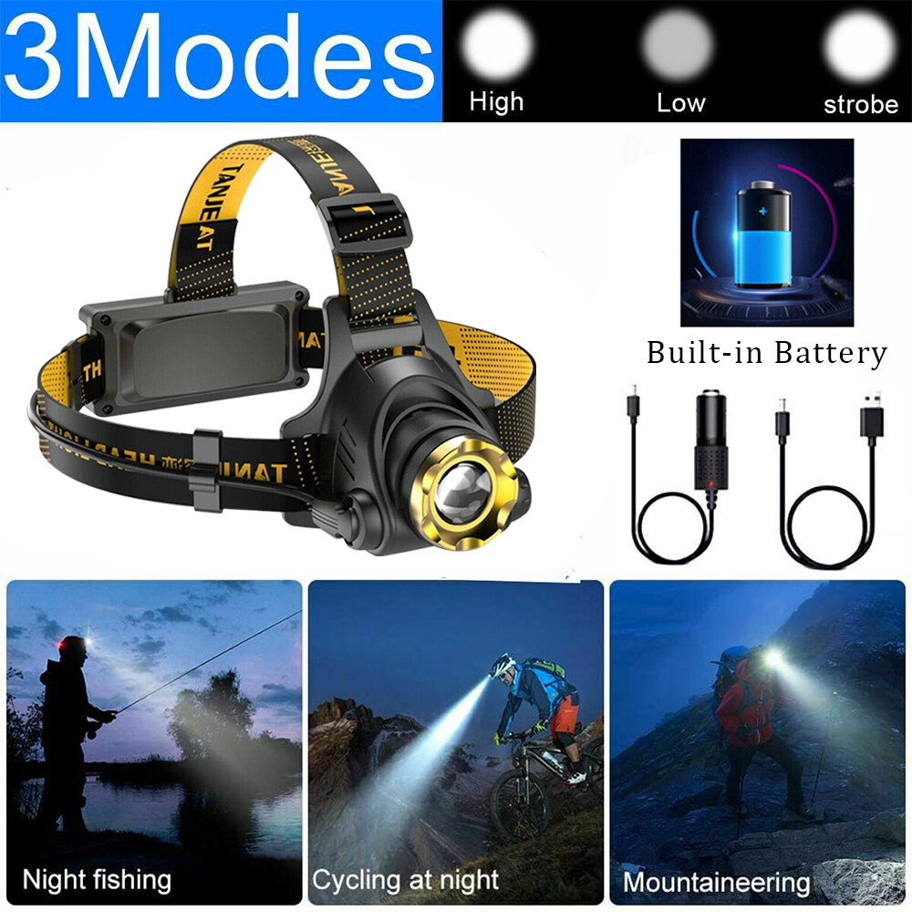 3 pack USB Rechargeable Headlight LED Headlamp Camping Head Torch Flashlight