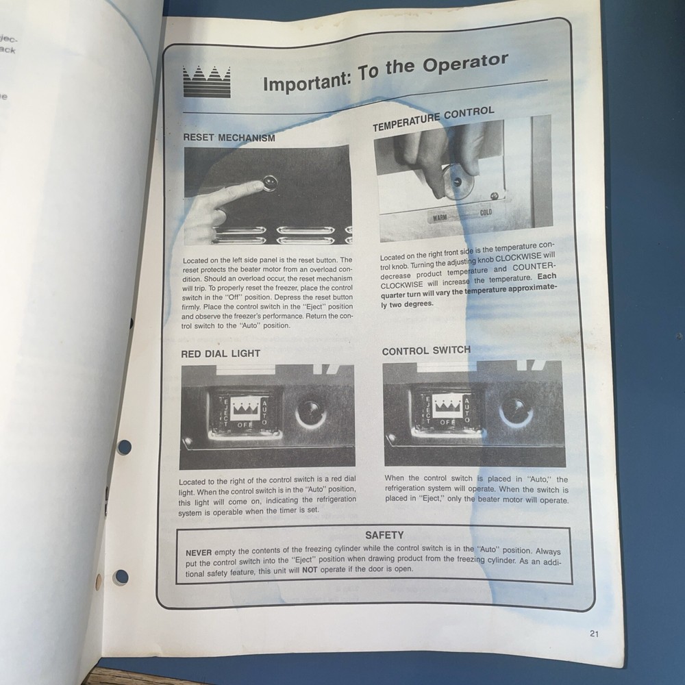 1986 Taylor Ice Cream Operator’s Manual For Model 110/220
