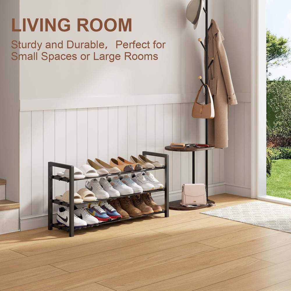 3-Tier Expandable Shoe Rack, Adjustable Shoe Shelf Storage Organizer Heavy Du...