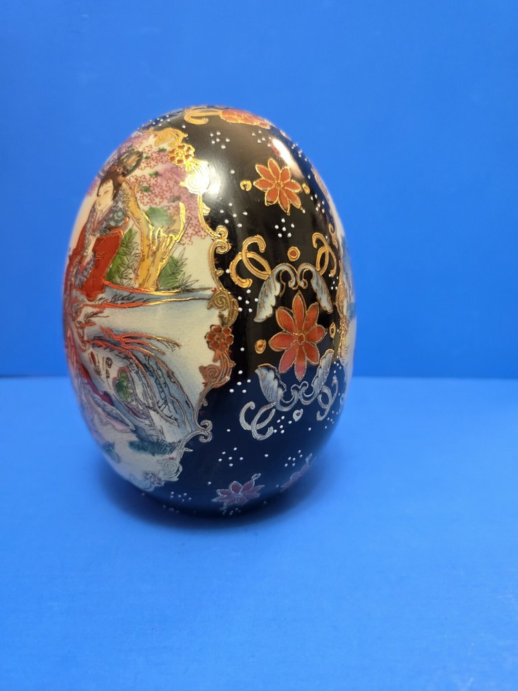 Hand Painted Oriental Porcelain Large Egg