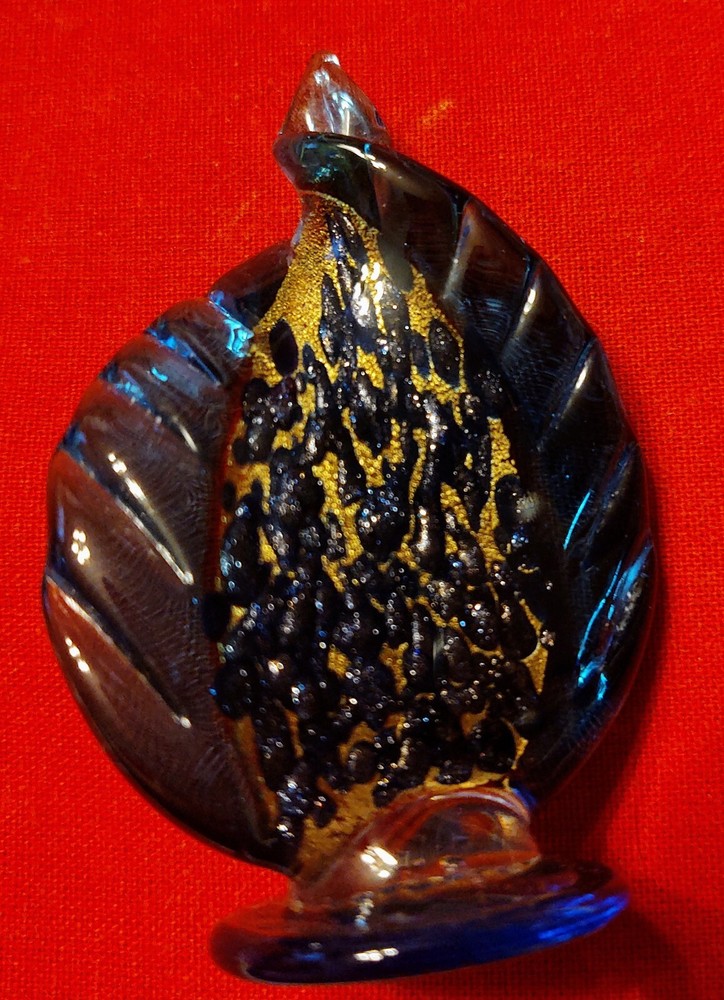 Murano (Marked) Blown Art Glass Blue/Gold/Black Round Base