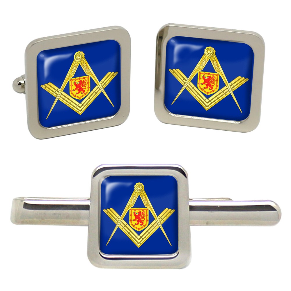 Scottish Masons Square Cufflinks and Tie Clip Set