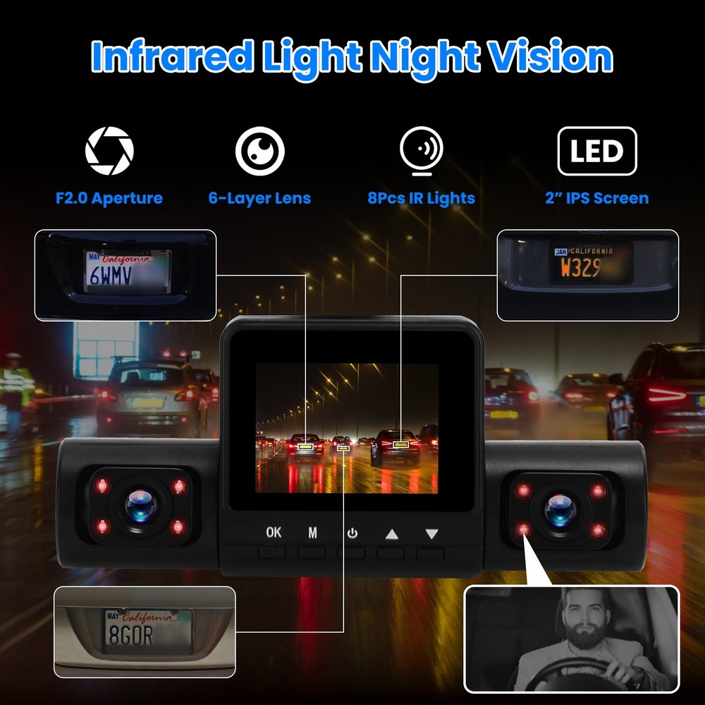 1080P Front And 480P Rear 4 Channel Dash Camera With Loop Recording Features