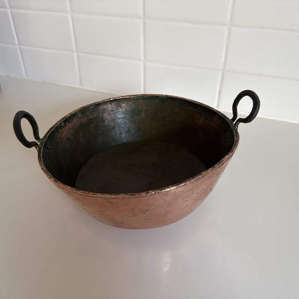 Rustic Hand Crafted Hammered Copper Pot with Riveted Handles 9” diameter