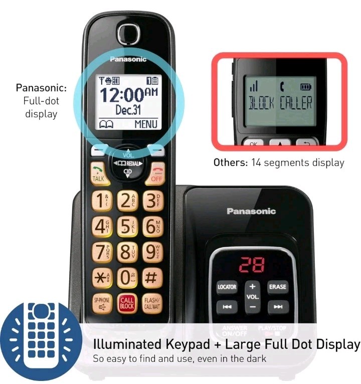 Panasonic Cordless Landline Phone 2 Handsets Advanced Call Blocking Features
