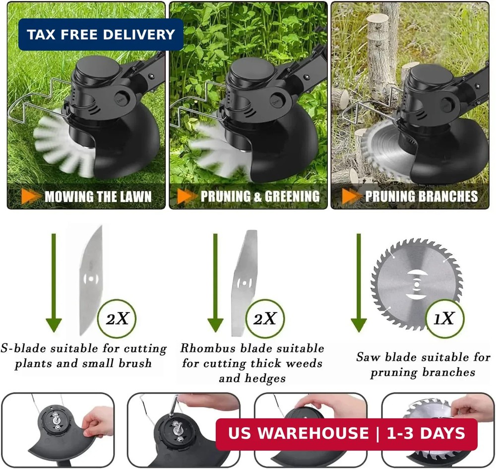 Electric Cordless Weed Wacker Trimmer 4 in 1 Stringless 4 Different Blades
