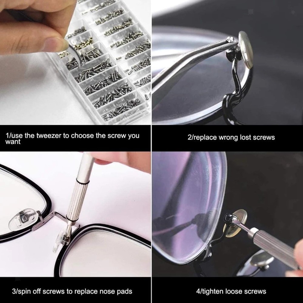 1000Pcs Eyeglasses Repair Kit Nose Pad Replacement Screws Micro Screwdriver Nut