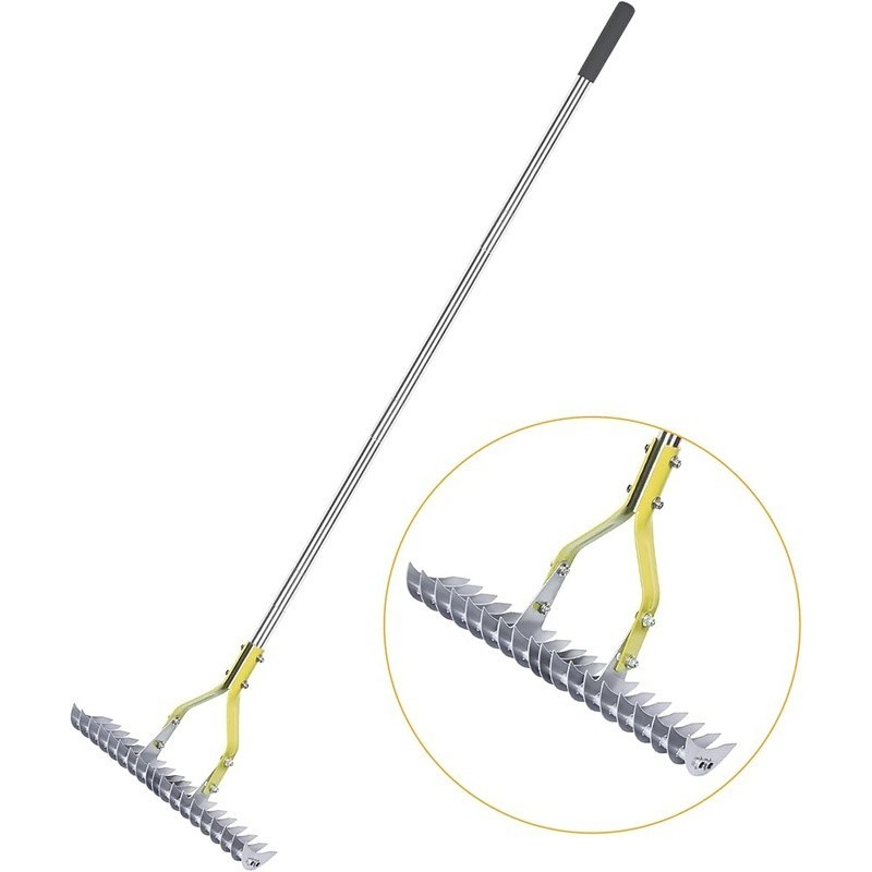 Adjustable Thatching Rake Garden Tool Steel Tines Double Sided Dethatcher New