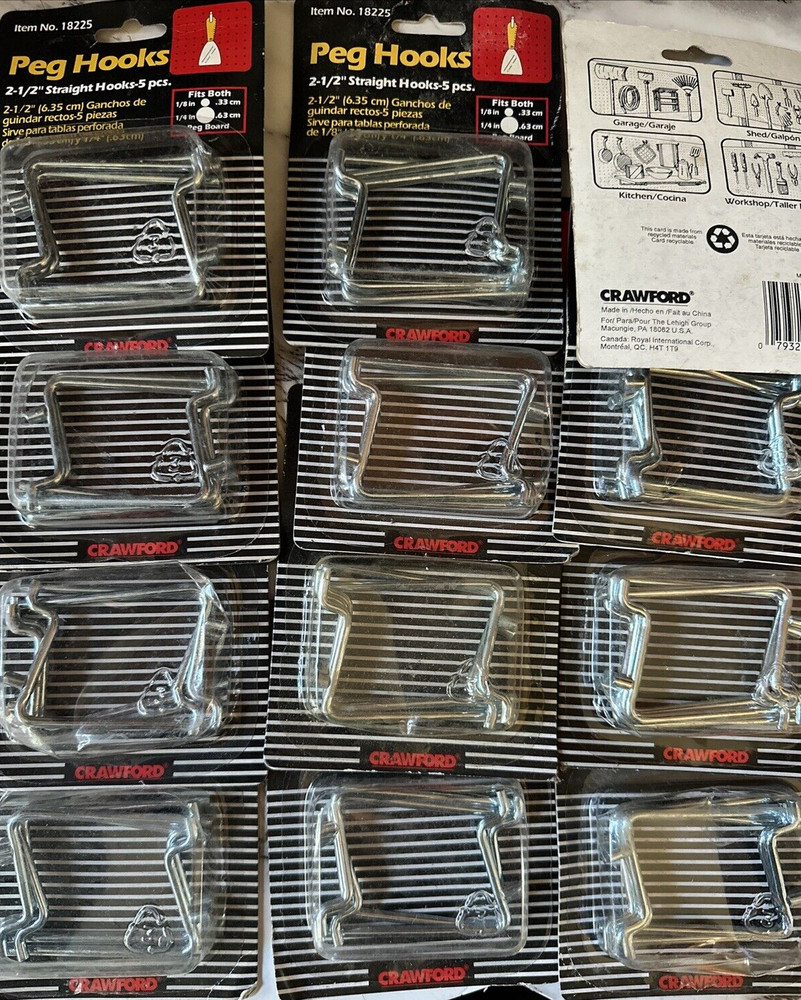 2-1/2" straight Peg board hooks 12 five pks