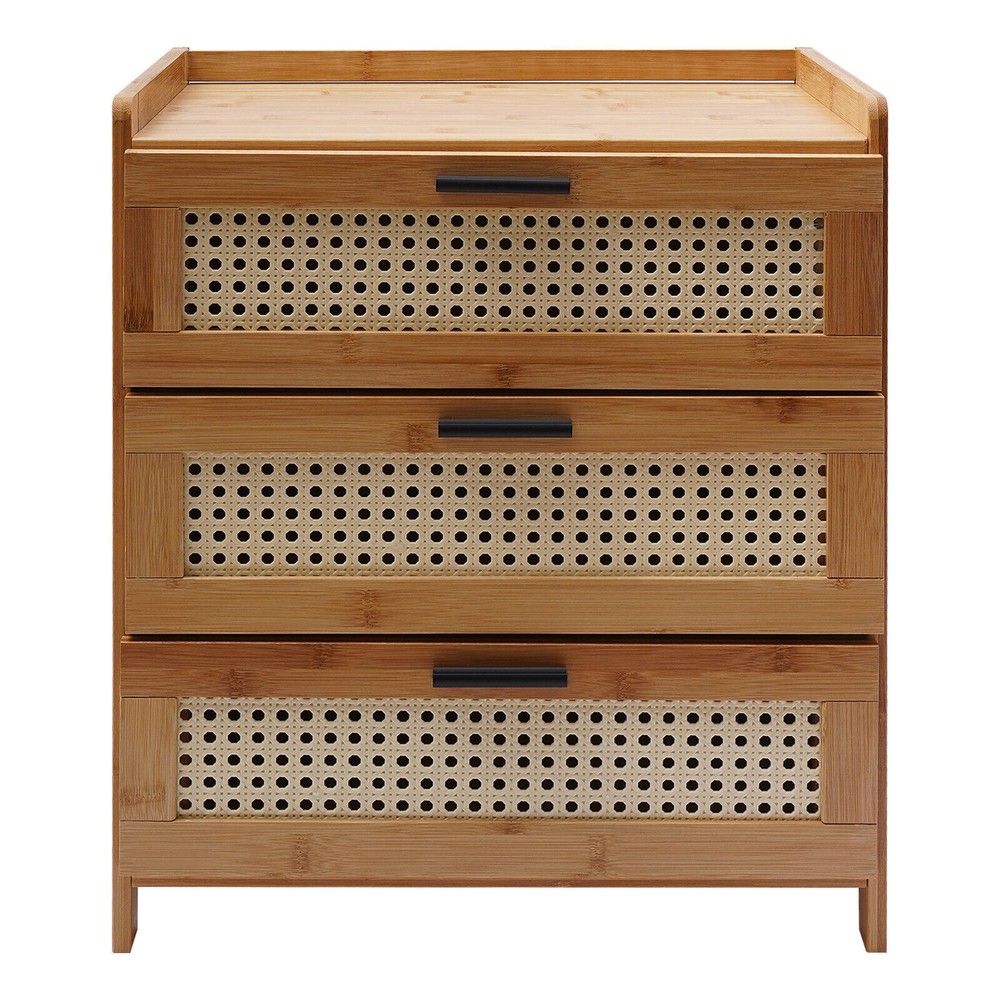 Nightstand with Drawers, Mid-Century Modern Bamboo Accent Sofa Side Table