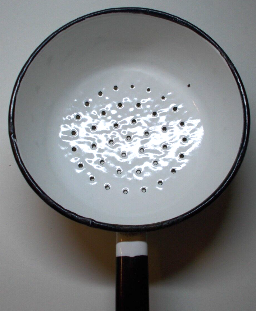Vintage Russian Enamelware Strainer White with Black Trim