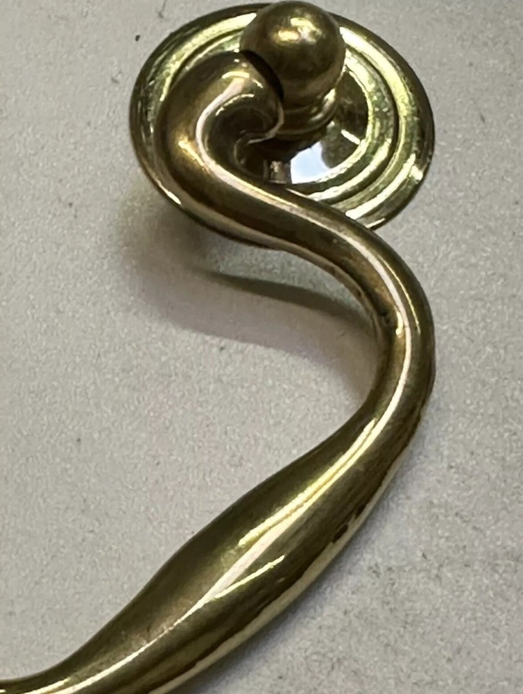 (2) Antique Solid Brass Drawer Bail Pulls Early American Style