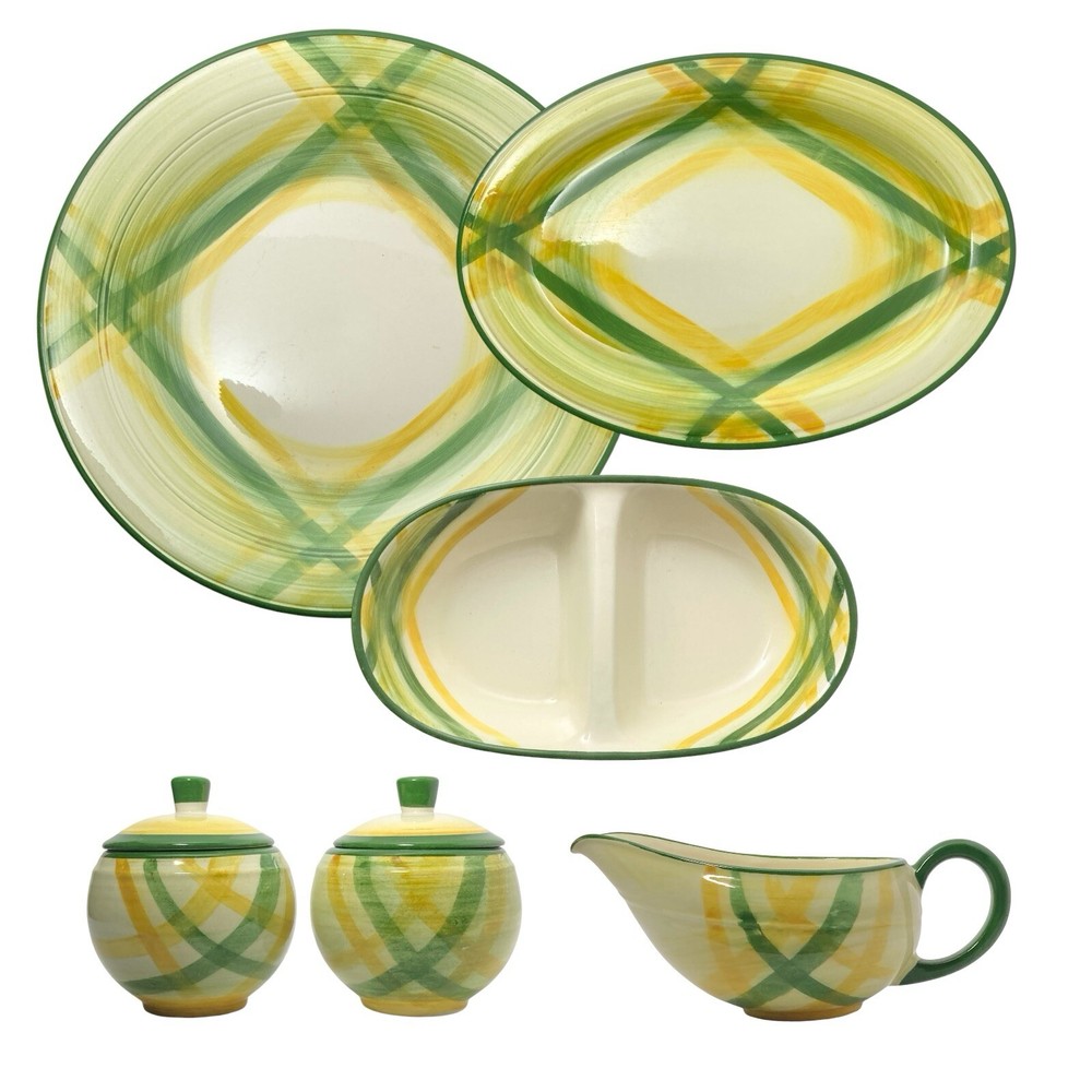 Metlox “Gingham” 6-Piece Ceramic Dinnerware Serving Hostess Set