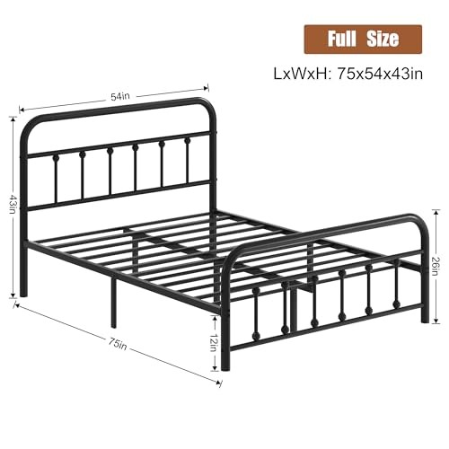 Full Size Metal Platform Bed Frame with Full Size | Round Frame Black