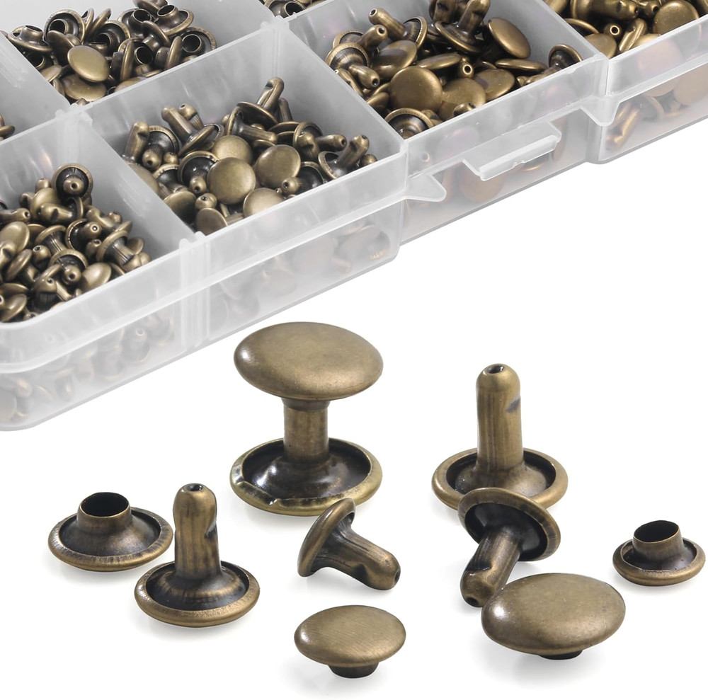 340 Sets Leather Rivets Kit Mixed Sizes Rivets for Leather Double Cap Rivets Stu