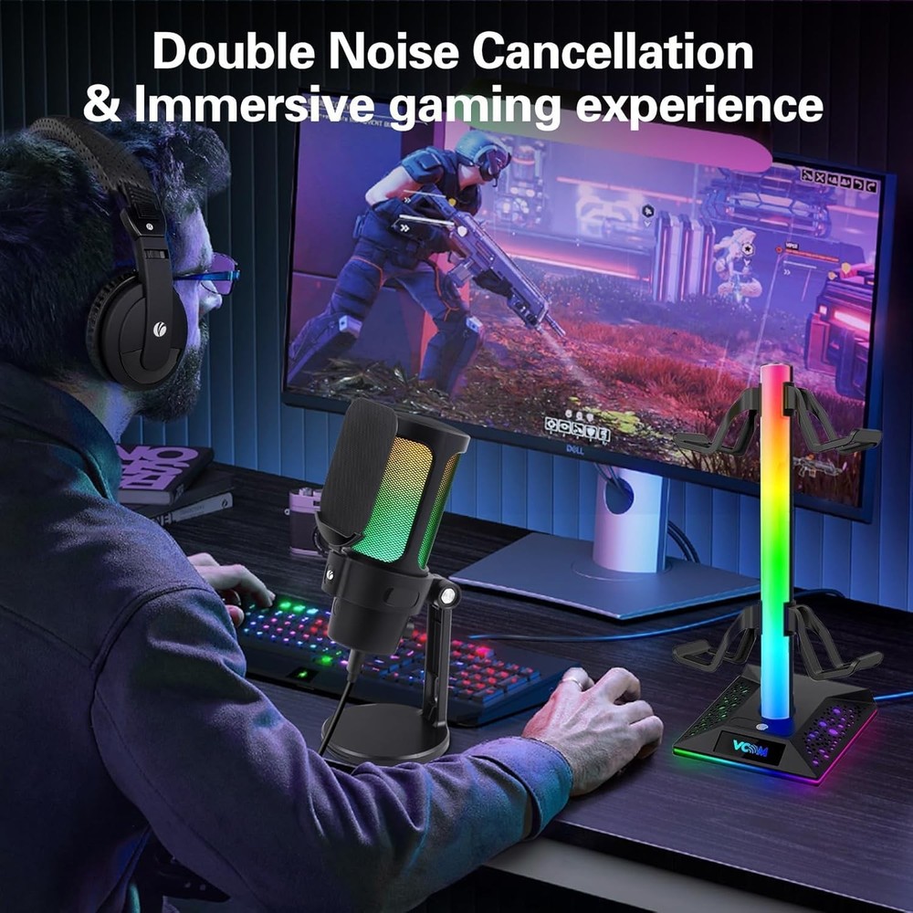 VCOM Gaming USB Microphone, Condenser Dynamic Mic for Podcasting, Streaming, wit