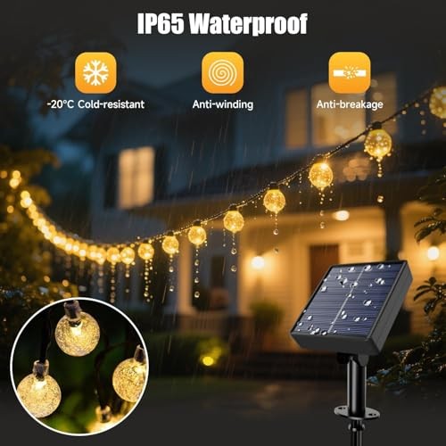 Solar String Lights Outdoor, 33FT 100 LED 0.67inch Solar Globe String Lights