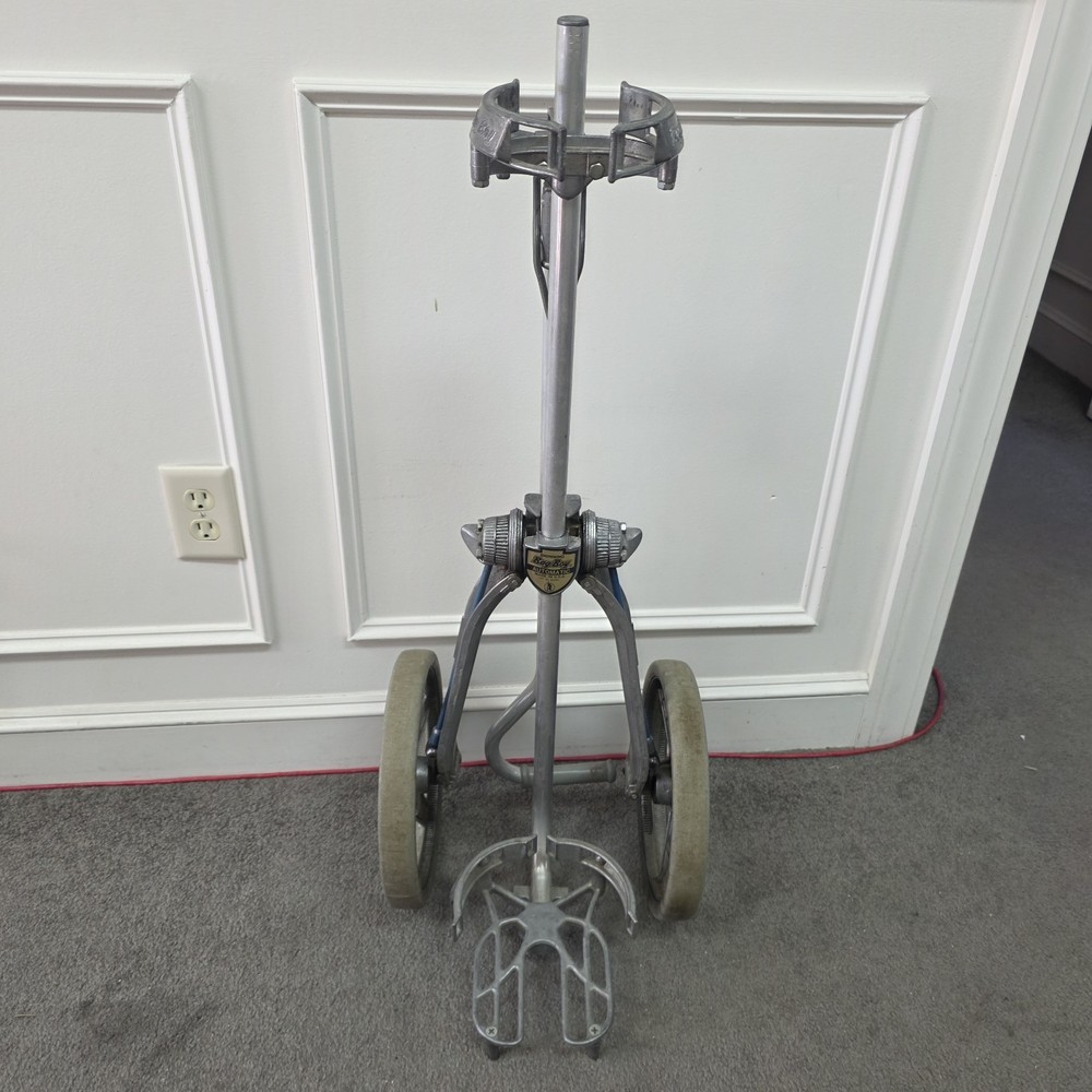 Vintage Bag Boy Auto Aluminum Golf Caddy Push Pull Cart Silver handle Portable
