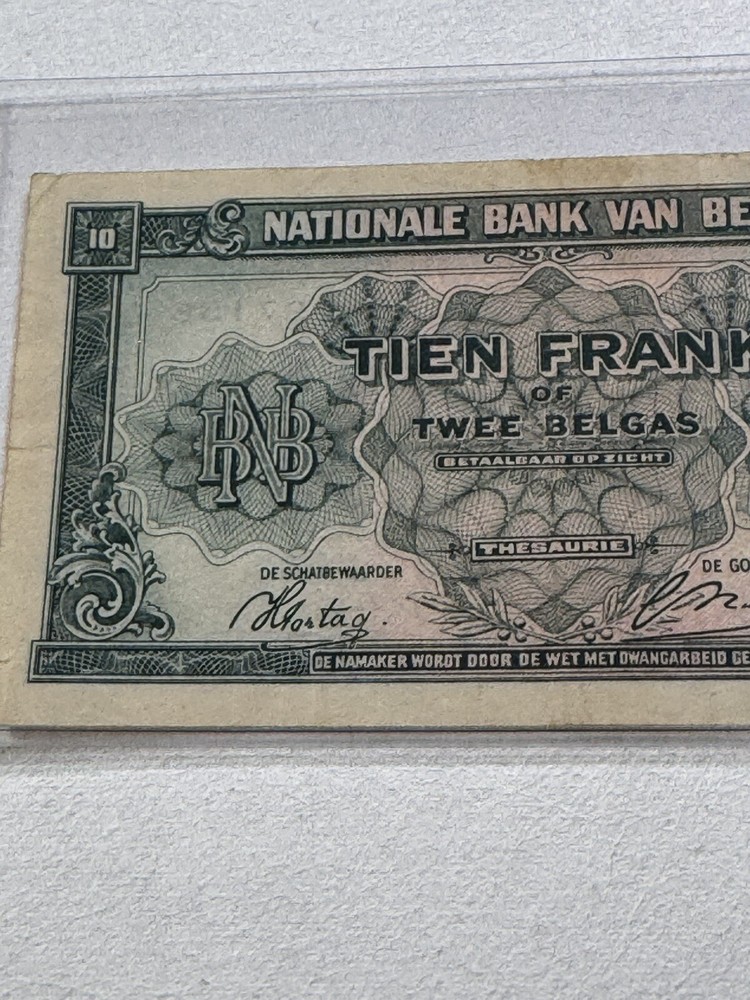 1943 Belgium 10 Francs Banknote P# 122a