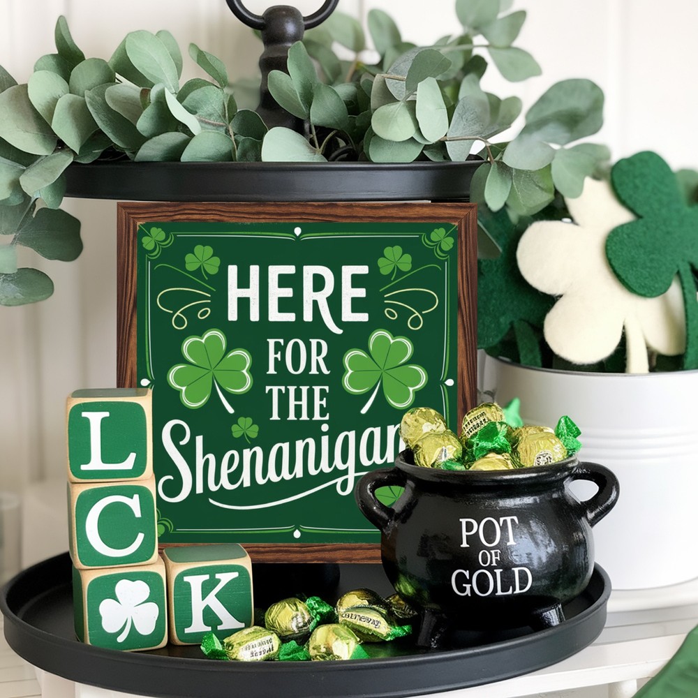 2D Here for Shenanigans Wood Sign St. Patrick's Day Gift Desktop Home Decoration