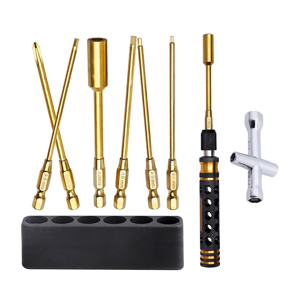 RC Assembly Tool Kit with Hex Bits Nut Screwdriver Cross Driver and Bit Holder
