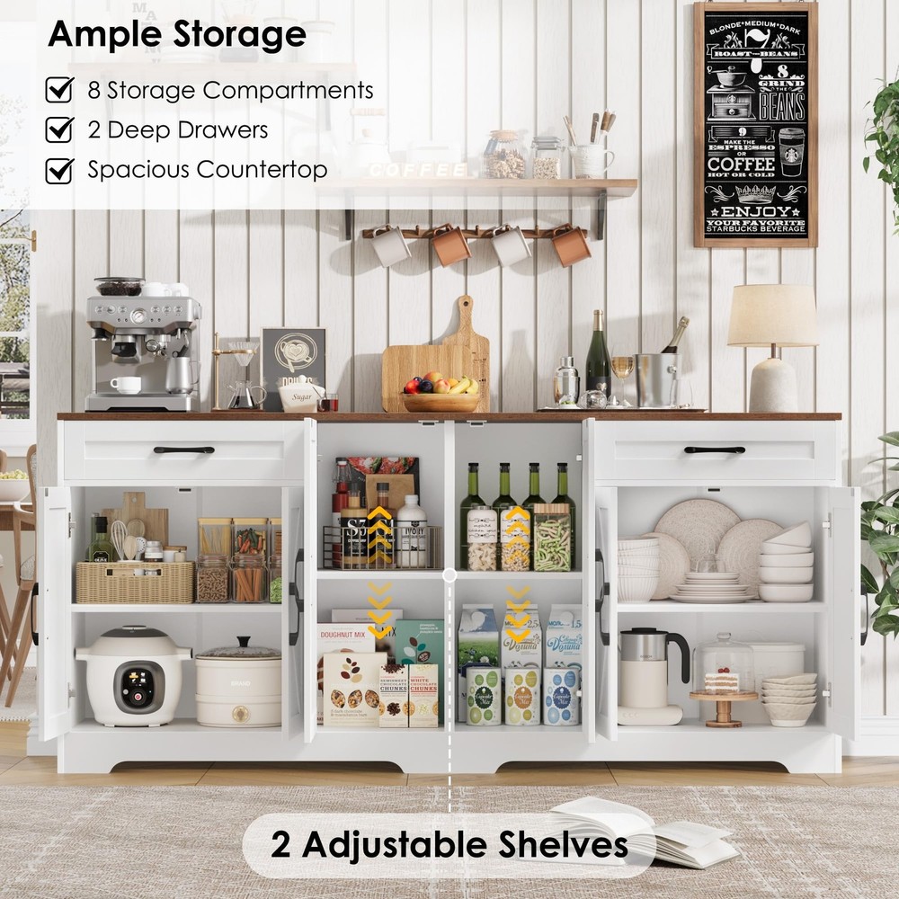 71” Large Sideboard Buffet Cabinet with Storage, Farmhouse Kitchen Buffet Cab...