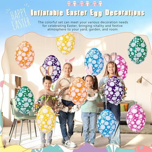 6 Pack 16 Inch Inflatable Easter Eggs Easter Blow up Egg Decor Hanging