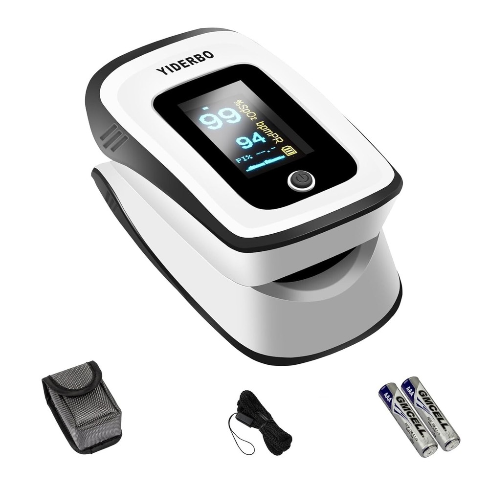 Portable Finger Pulse Oximeter with OLED Display - Includes 2 AAA Batteries