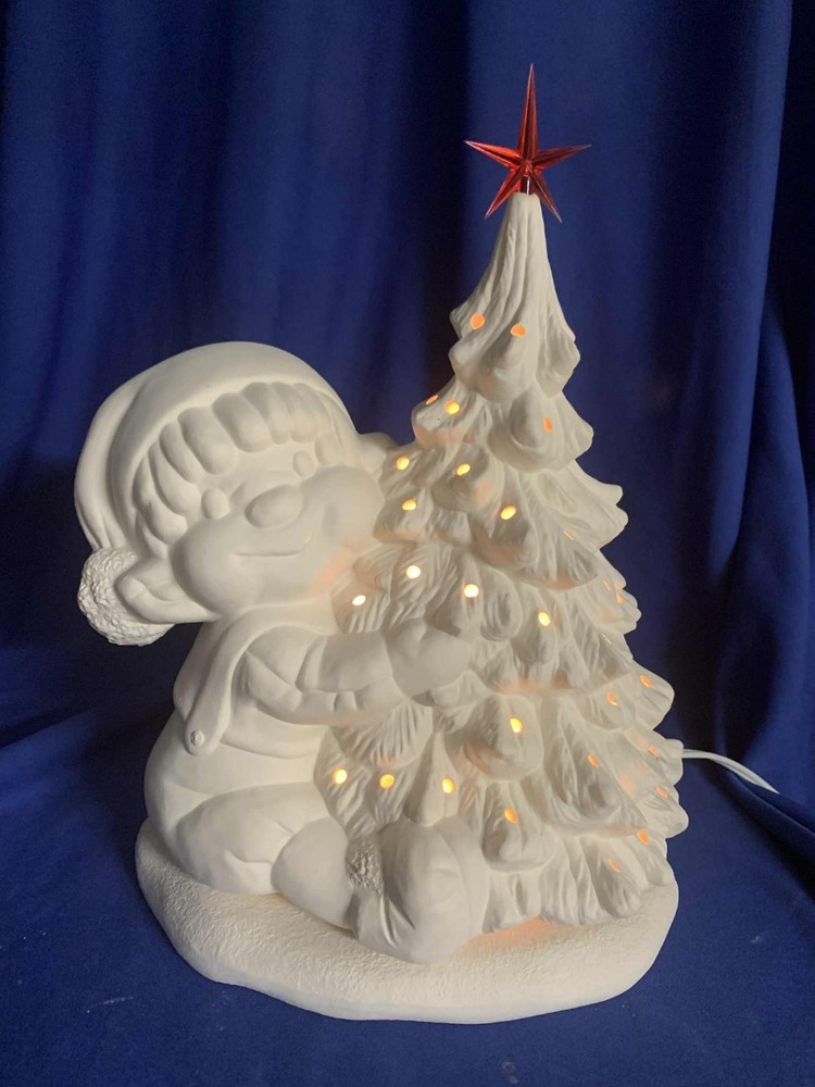 10" Elf Tree & base w/ light kit ceramic bisque