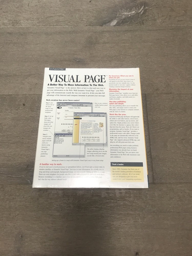 Window 95 New In Box Software Symantec Visual Page PC CD create web pages