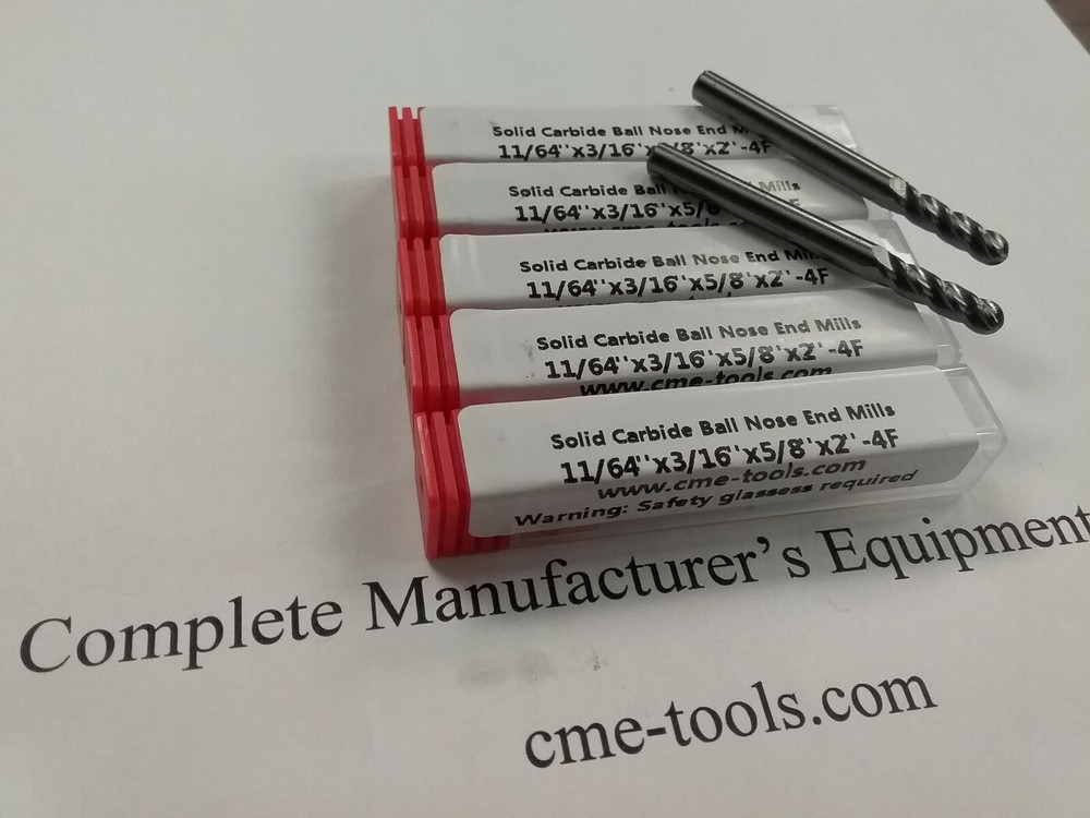 5pcs 11/64" Carbide Ball End Mill , 4flt single ball 1006-B1164