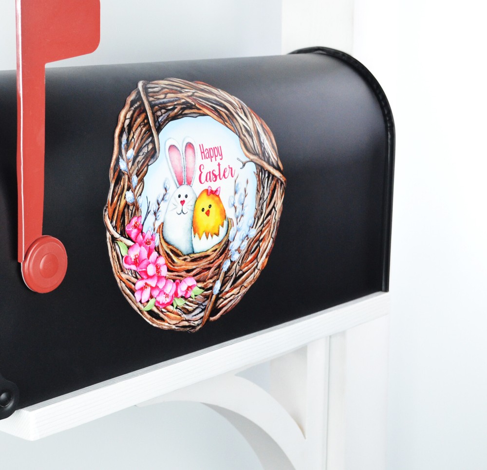 Mailbox Magnet (Partial Cover) Happy Easter Wreath Grapevine Bunny Chick Eggs