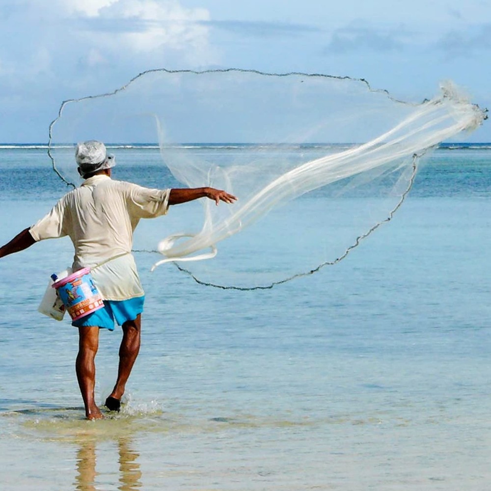 Cast Net, 3/8 Inch Mesh Size Throw Cast Net 6Ft Radius with Real Metal Sinker...