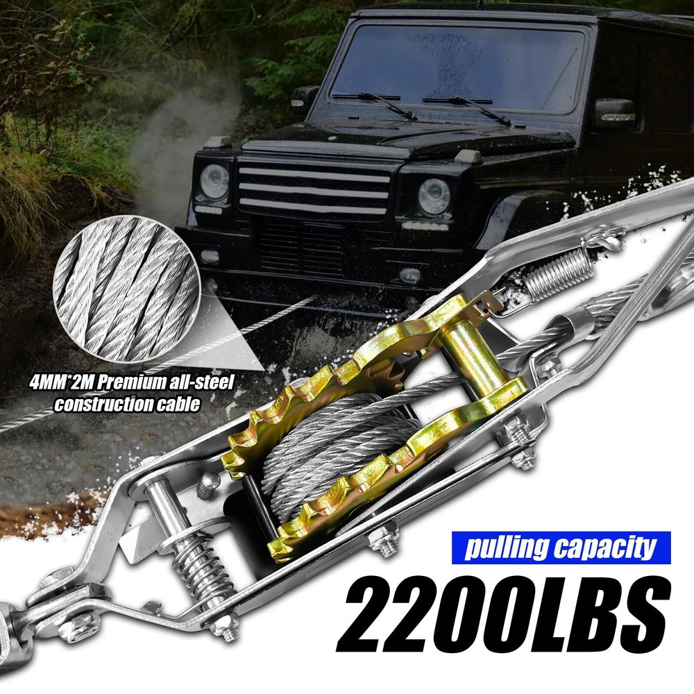 Come Along Winch 1T/2T Pulling Capacity 7FT Steel Cable 2 Hooks