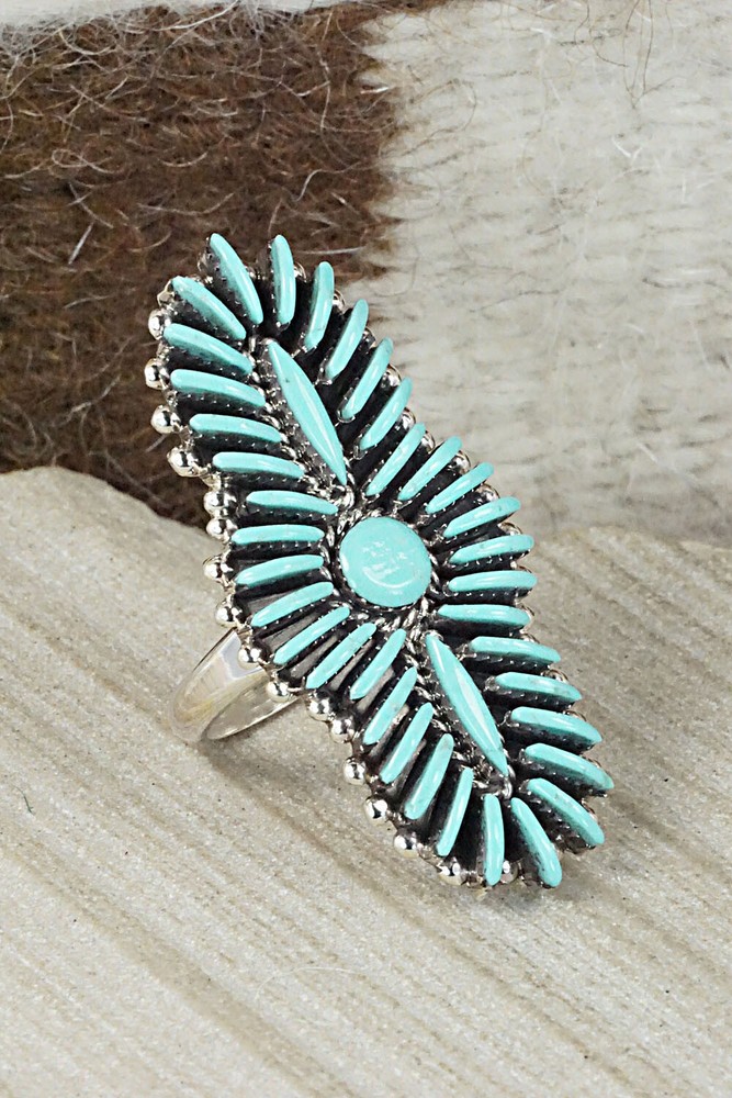 Turquoise & Sterling Silver Ring - Edmund Cooeyate - Size 7.75