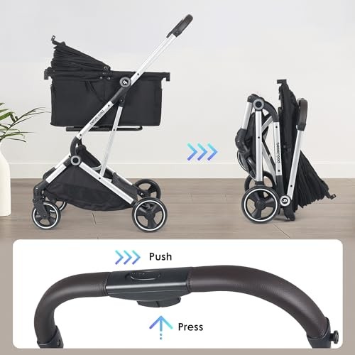 T4 Pet Stroller for Small Medium Dogs, Cat Strollers for 2 Cats, 4 Wheels Black