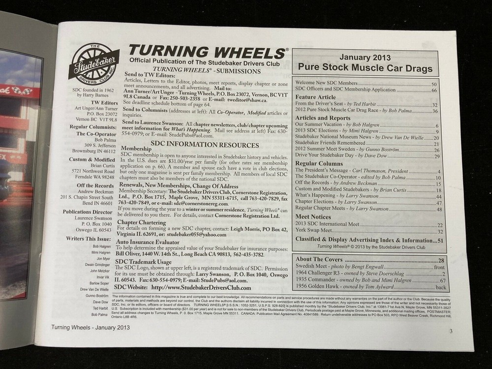 TURNING WHEELS MAGAZINE, JANUARY 2013