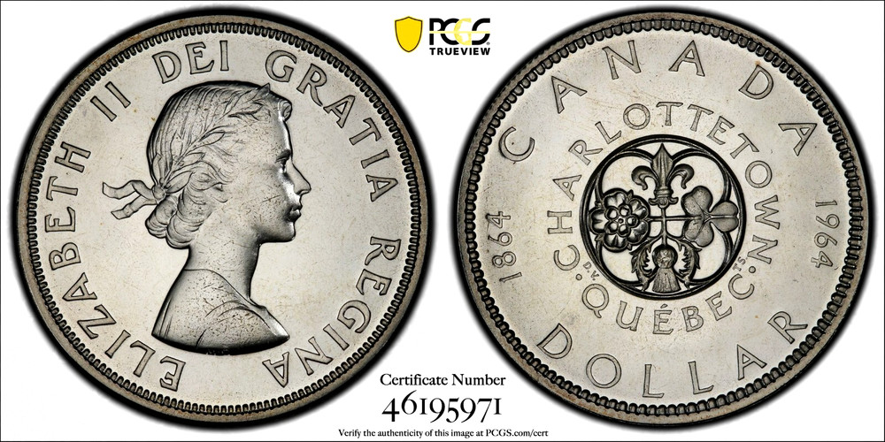 1964 PCGS PL66 CANADA CONFEDERATION NO DOT SILVER DOLLAR