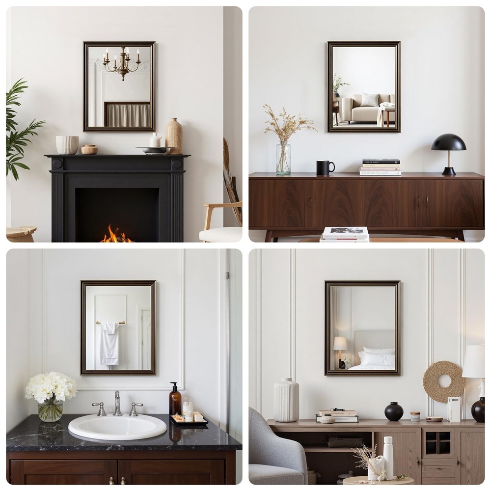 Copper Effect Framed Wall Mirror, 22x30 Rectangle Mirror, Anti-desilvering Te...