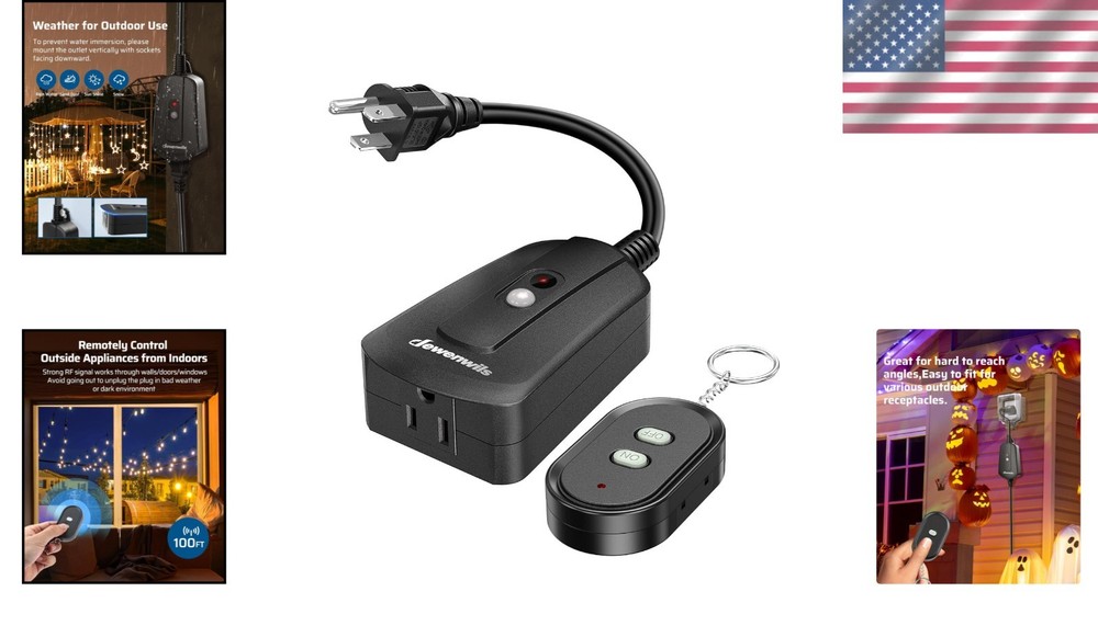 Outdoor Wireless Light Switch – 15 Amp Remote Control Outlet with 100ft Range