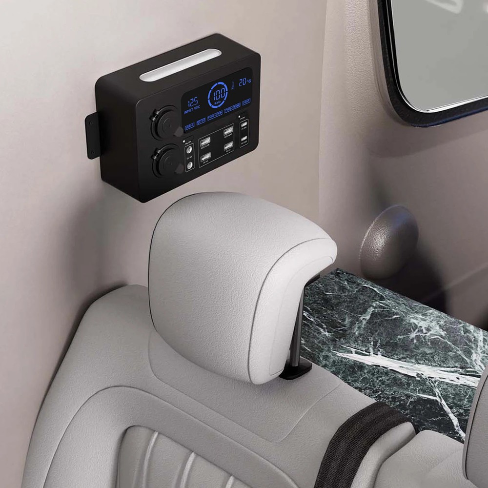 12V Mini Car Power Socket Control Distribution Box USB C PD 100W Fast Charging