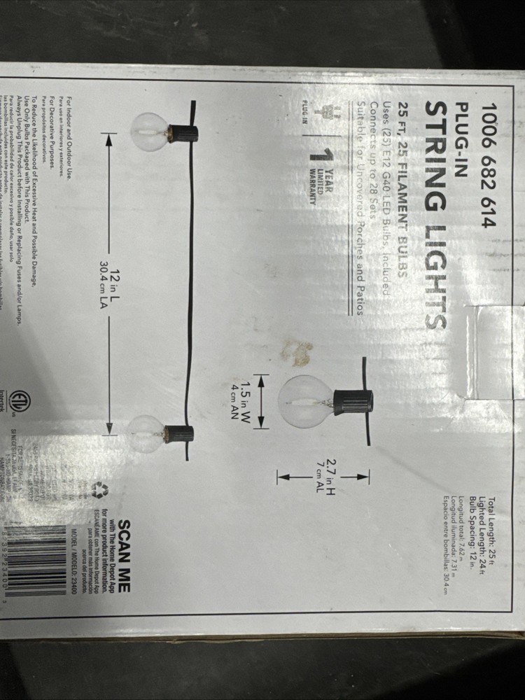 Hampton Bay Plug-In String Lights Very Good Condition
