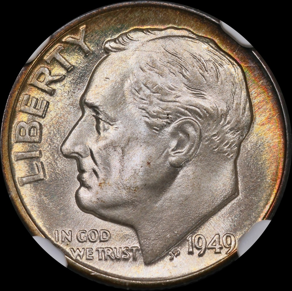 Toned 1949-D Roosevelt Dime NGC MS67